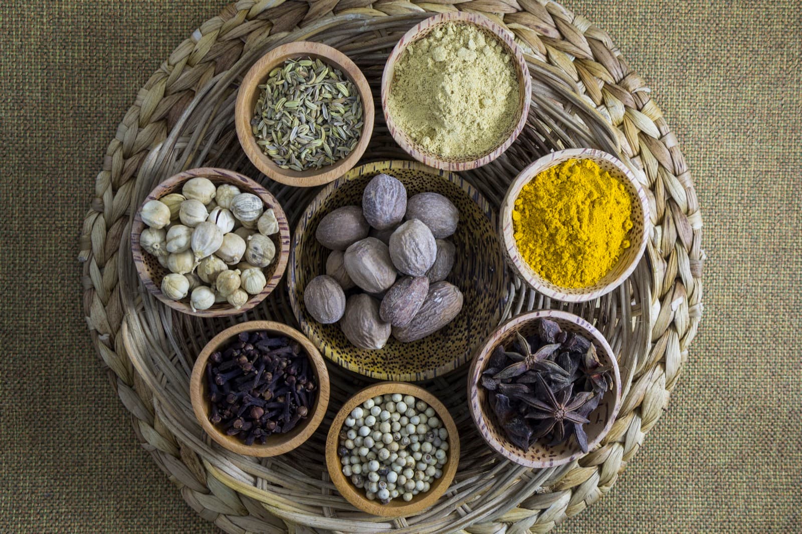 A variety of traditional herbs and spices used in herbal medicine practices
